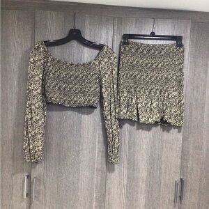 Floral Black and Cream Skirt Set